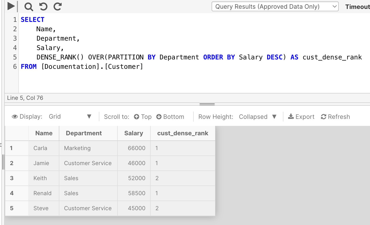 DENSE_RANK Example