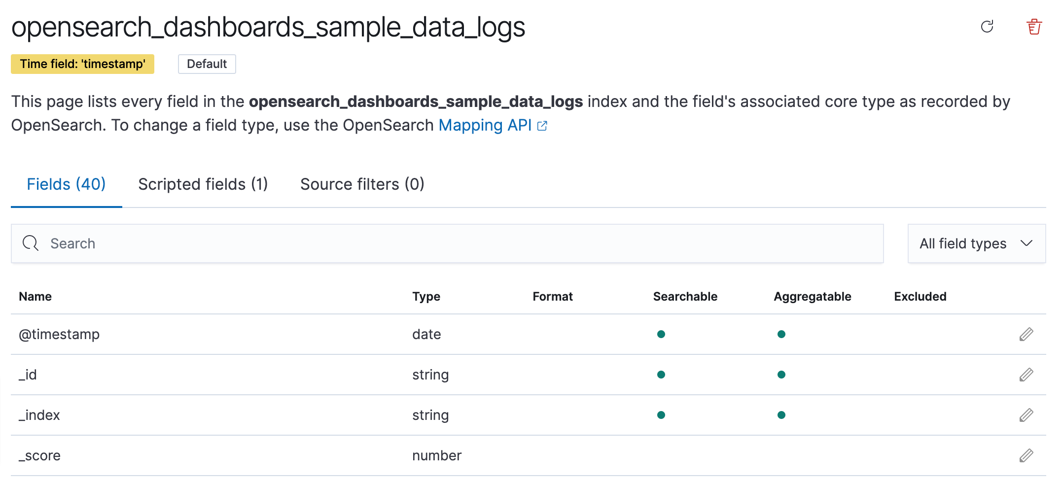 Image 6: Reviewing your Index Pattern fields