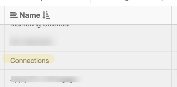Image 6: Navigate to the row where the Name column is &quot;Connections&quot; 