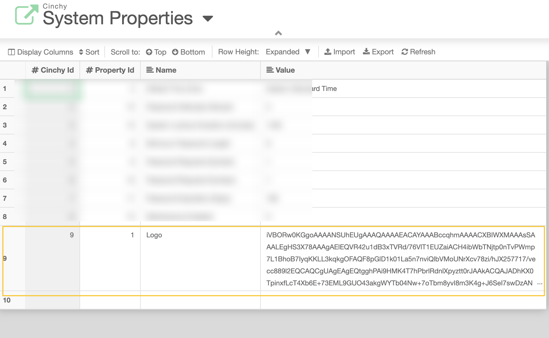 Image 12: Find the Logo row in the System Properties table