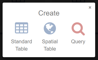 Image 2: Step 2, select either a Standard or Spatial Table