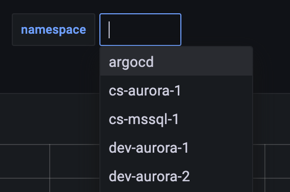 Image 9: Use the namespace drop down menu to select which environment you want to view details for