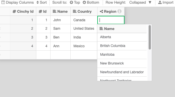 Region dropdown filtered to Canadian provinces when Country is Canada
