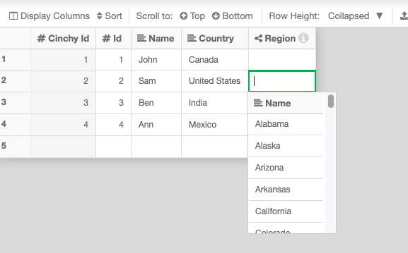 Region dropdown filtered to US states when Country is United States